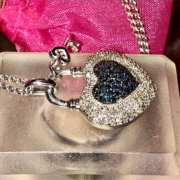 BLUE➕WHITE REAL “DIAMOND” STERLING SILVER NECKLACE - Picture 7 of 15